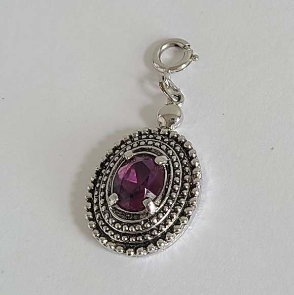 Vintage Sarah Coventry Silver Tone Ethnic Boho Purple Glass Oval Pendant Charm - Picture 4 of 16